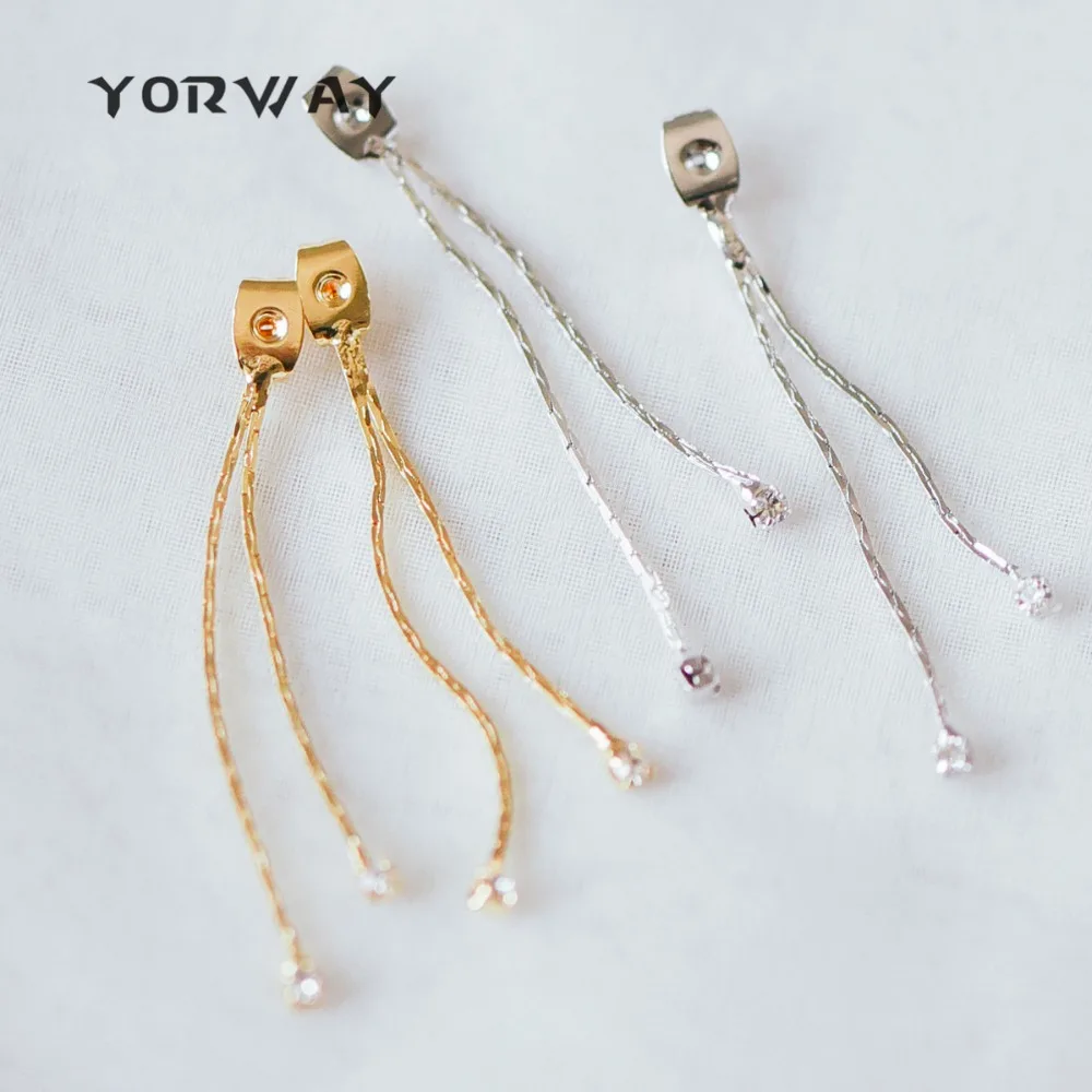 

10pcs/lot Gold/ Silver Ear Back Stoppers, Earring Nuts with CZ Paved Chain, Gold/ Rhodium plated Brass Jewelry Findings (GB-245)