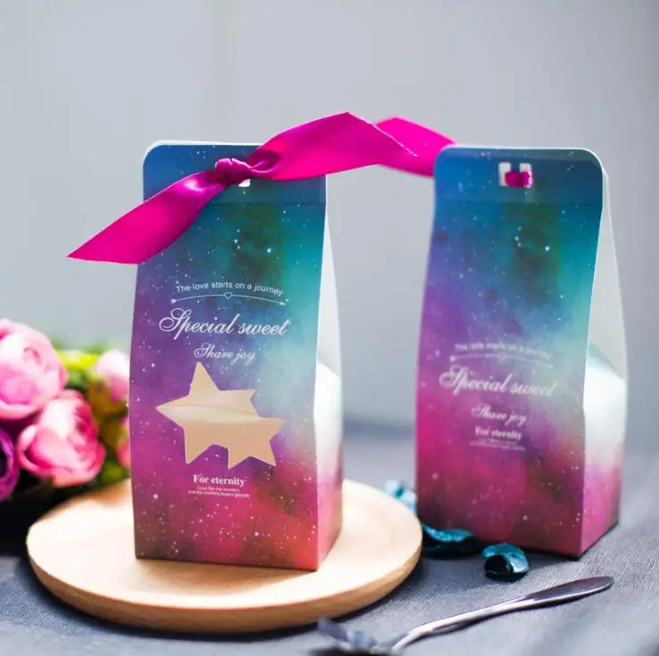 

20pcs Star theme Candy Boxes Small Gift Box With Ribbon Party Favor Decoration DIY Sweet Cookie Wedding Cake Boxes