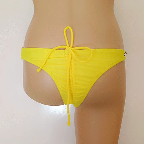 Вязанное крючком женское Бразильское бикини, низ, сексуальный треугольный монокини, купальник, пляжный микро бикини, Одноцветный купальник, бикини, пляжная одежда - Цвет: yellow