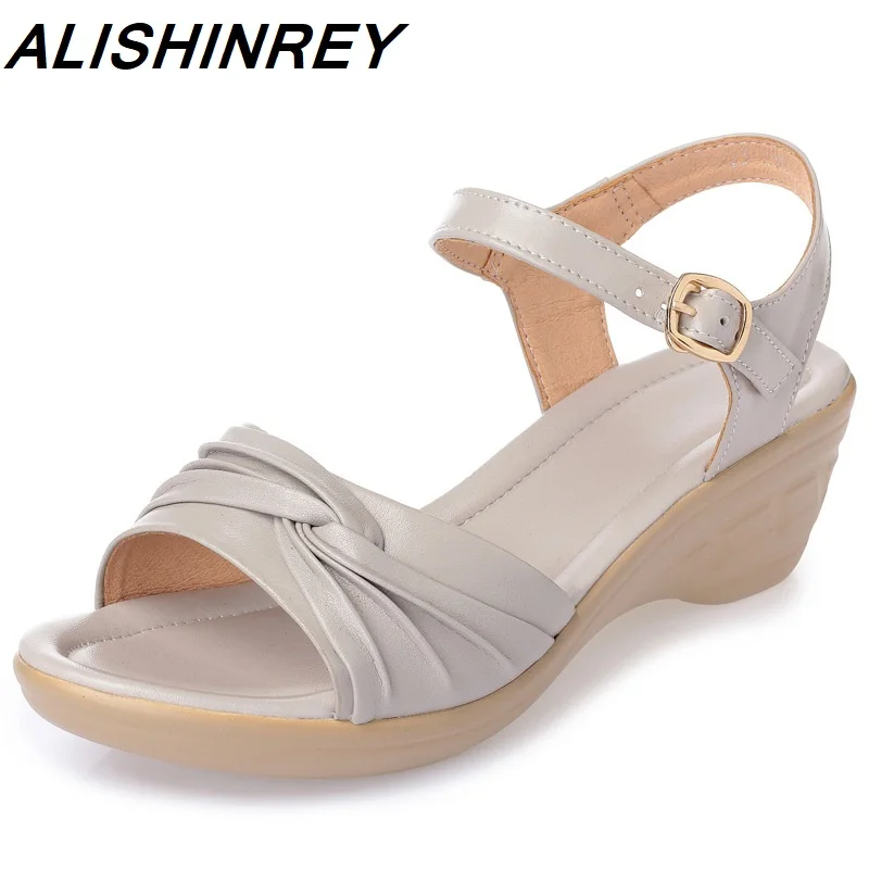 

ALISHINREY Women Sandals Summer Wedge Sandals Women Flat Non-slip Wild Soft Bottom Women's Sandals Large Size 42 43