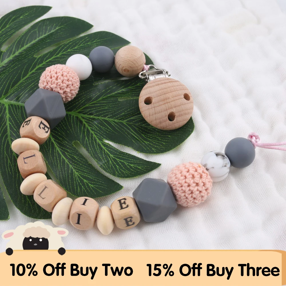 1PC Pacifier Chain Personalised Baby Gifts Customize Baby Name Bink Clip Wooden Teething Pacifier Clip Silicone Beads Chew Toys 1PC Pacifier Chain Personalised Baby Gifts Customize Baby Name Bink Clip Wooden Teething Pacifier Clip Silicone Beads Chew Toys