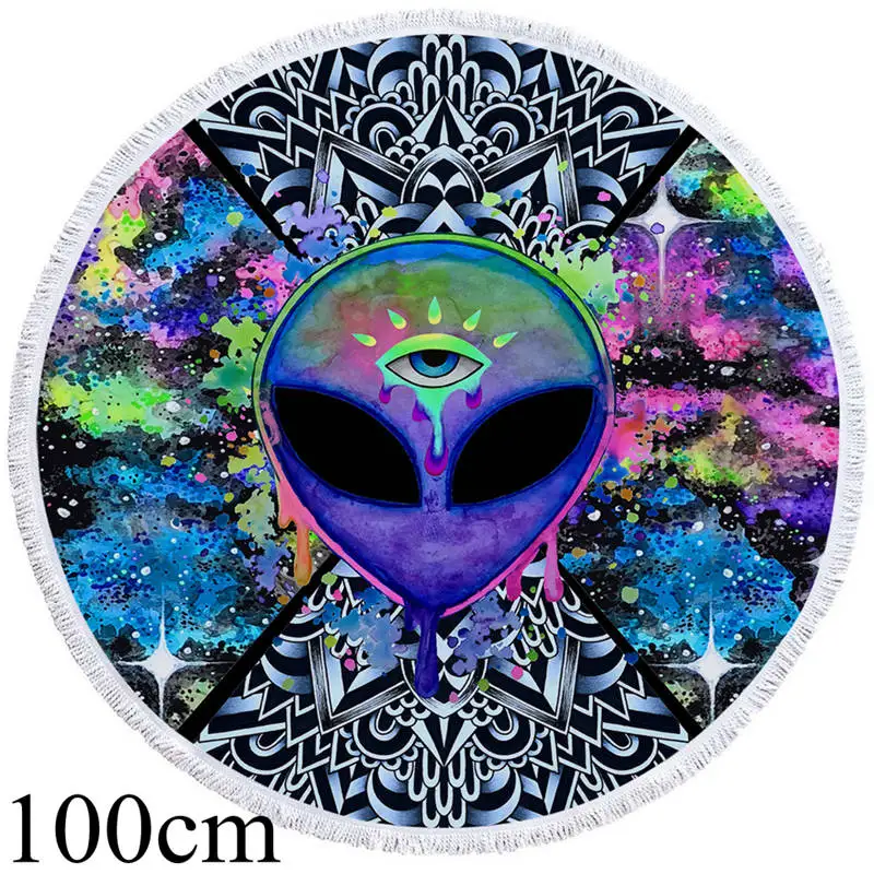 Trippy Alien by Brizbazaar круглое пляжное полотенце акварельный гобелен блюдце глаз Toalla банное полотенце с кисточкой 150 см коврик с мандалой - Цвет: Towel 100cm