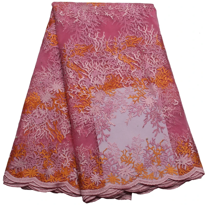 

High quality african tulle lace fabric embroidery french lace fabric beautiful mesh material for african evening dress QF384B-1