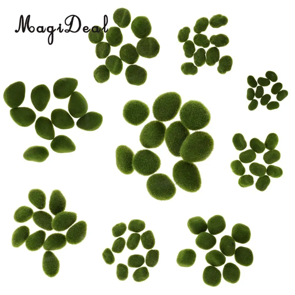 10pcs Artificial Decorative Moss Stones Ball Simulation Flocking Bryophytes Grass Plants Green Moss DIY Micro Landscape Decor