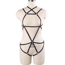 Прикреплён комплект нижнего белья черный эластичный бандаж белье для женщин полный Хэллоуин танца подвязки гот Фетиш Harajuku
