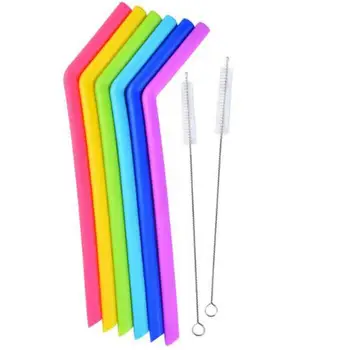 

Wholesale 500 pcs/lot bended straight silicone drinking straw reusable fruit juice straws for home party Bar Accessories