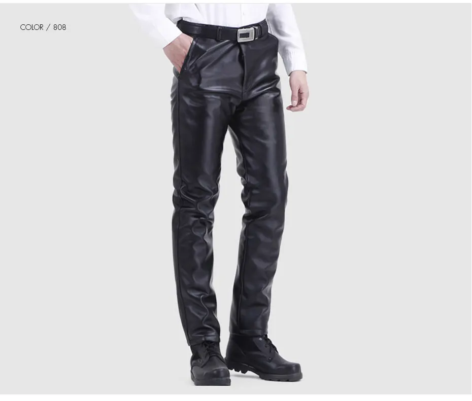 CARANFEIR летние мужские Бизнес Slim Fit эластичный черный искусственная кожаные брюки, мужские эластичные свободные брюки кожа блестящие черные