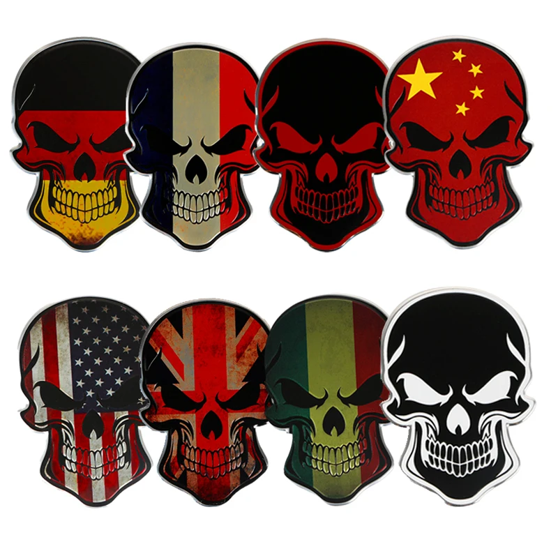 

1PCS Fashion Car 3D Metal Sticker Skull France Germany Italy US UK Flag Applique Emblem Badge Auto Motorcycles Graffiti Sticker
