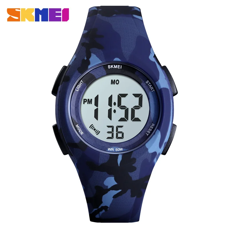 SKMEI спортивные детские часы, цифровые часы, модные, много цветов, детские часы, 5 бар, водонепроницаемые, светящийся дисплей, montre enfant 1459 - Цвет: Blue Camouflage
