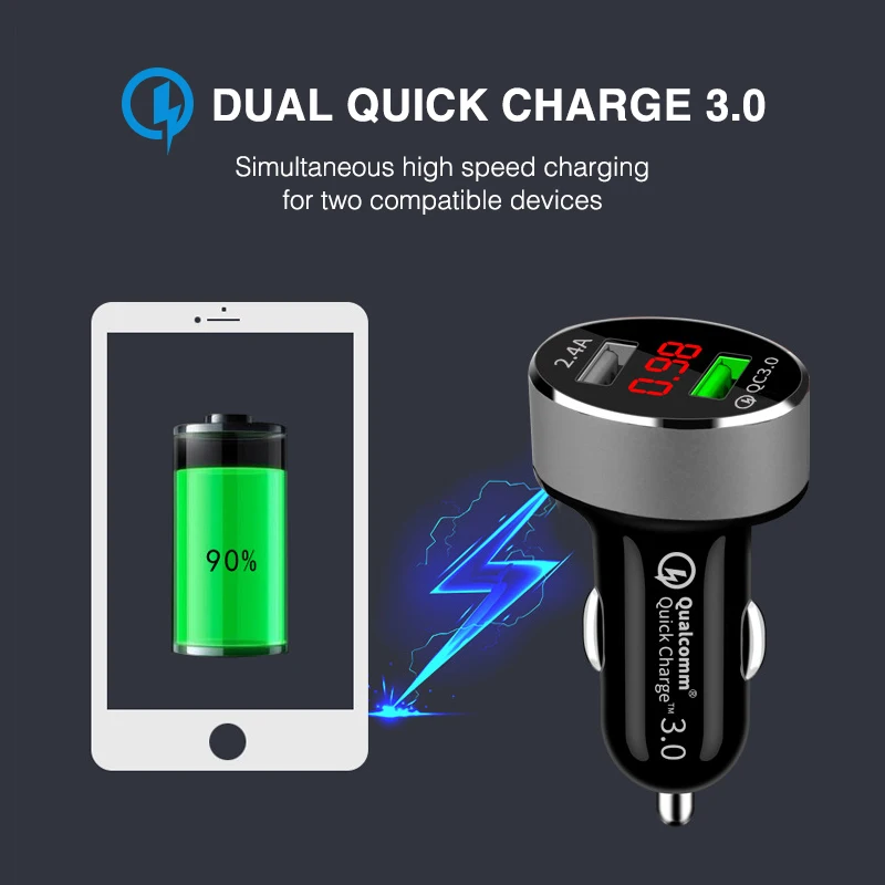 GOOJODOQ QC 3.0 شاحن سيارة 2 منافذ USB المزدوج شاحن سريع سريع 3.1A LED الجهد مراقبة ل iphone X 8 زائد xiaomi سامسونج