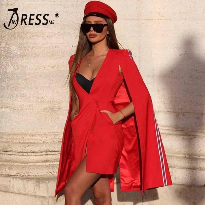 INDRESSME New Women Fashion Bodycon Full Cloak Sleeves Deep V Neck Button Dress Sexy Mini Women Lady Party Clue Dress Vestidos