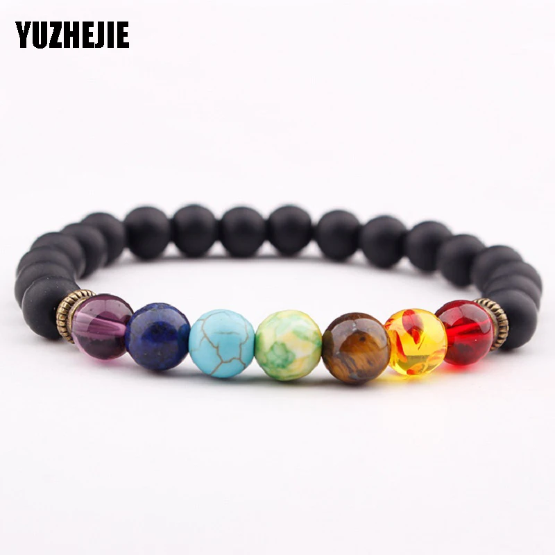 

YUZHEJIE 7 Chakra Bracelet Healing Heart Charm Bracelets 2017 Wrist Mala Beads stone Yoga Bracelet Chakra Jewelry Mens Womens