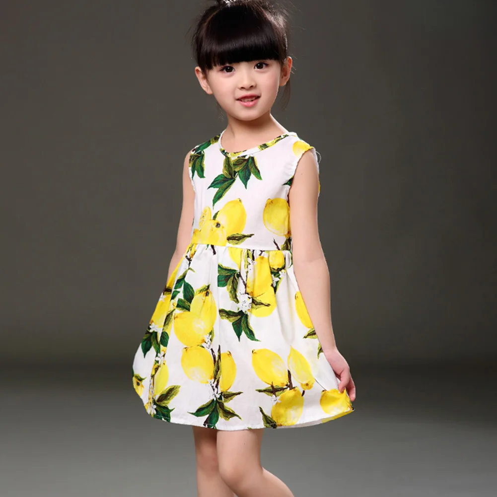 

Kids Dresses for Girls Children Girl Summer Dress Kids Clothes Cotton Lemon Print Girls Dresses for 3-11Y High Quality