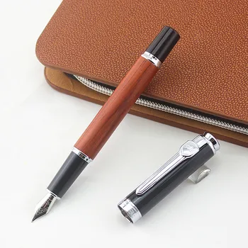 

jinhao Brand Red Wood Fountain Pen Luxury Creative Iraurita Flower Pear Mahogany Medium Writing Pens for School Office Supply