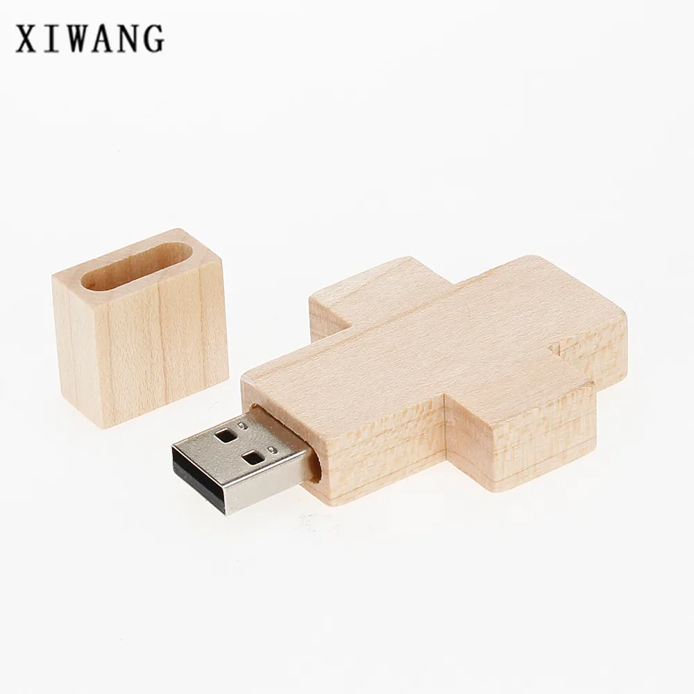 XIWANG логотип пользовательские карты памяти usb деревянный крест флеш-накопитель 4 ГБ 8 ГБ 16 ГБ 32 ГБ 64 ГБ натуральный дерево Флеш-накопитель U