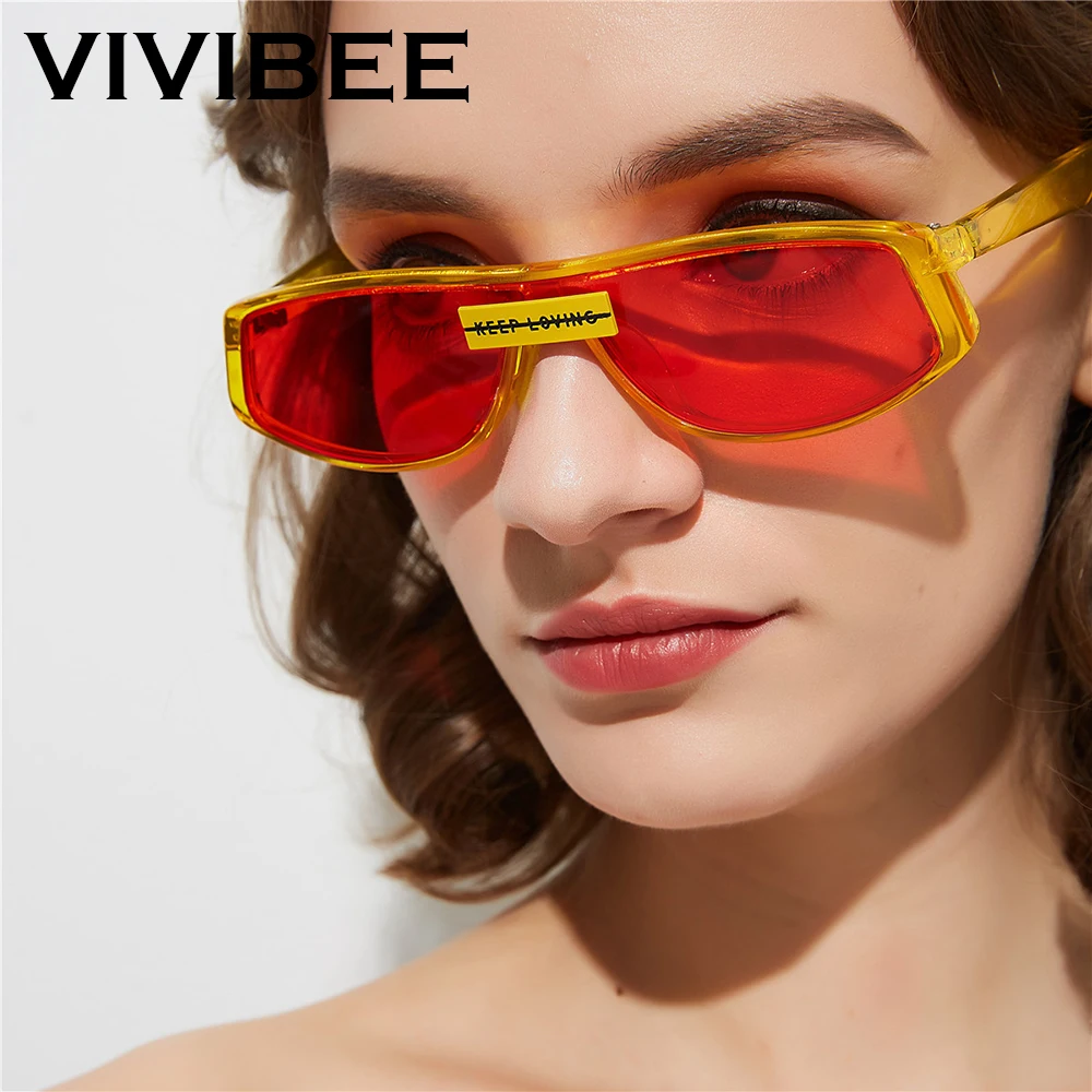 VIVIBEE трендовые кошачий глаз женские модные красные желтые узкие Солнцезащитные очки женские сохраняющие любовь маленькие винтажные мужские летние солнцезащитные очки