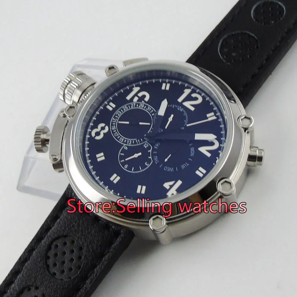 50 мм часы Parnis с большим циферблатом Циферблат черный циферблат lefy механические Автоматические Мужские часы