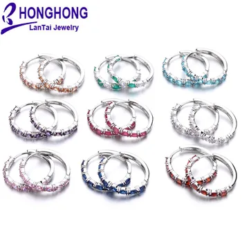 

new Cubic Zircon Simple Round Hoop Earrings Luxury for women Circle Loop Multi color Earrings Popular fashion Jewelry