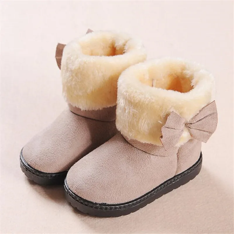 Boots For Girls Warm Rubber Boot Boys Plush Winter Children Brown Shoes Fur Boots For Girls Flat Rubber Boot Kids