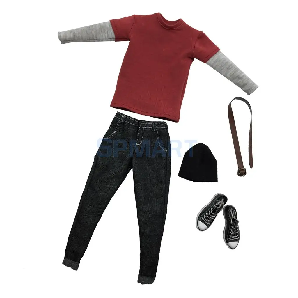 1:6th Red Long Sleeve Tshirt Jeans Shoes 12" Action Figure Outfits Accessory 
