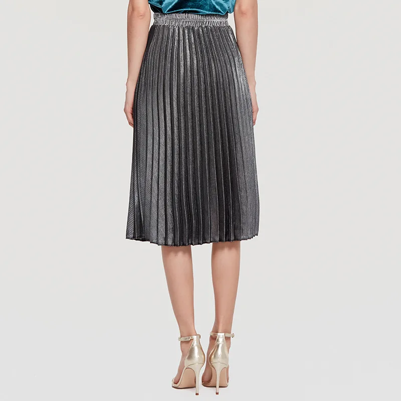 2019 Women Skirt Fashion Gold Color Slim Women Skirt Office Lady Formal Knee Length Pleated Skirt Beach Wear Casual Skrit 2019 Women Skirt Fashion Gold Color Slim Women Skirt Office Lady Formal Knee Length Pleated Skirt Beach Wear Casual Skrit