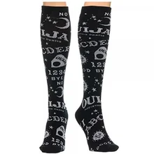Chaussettes longues pour femmes, couleur noire, au-dessus du genou, motif lettres, arc-en-ciel japonais, livraison gratuite
