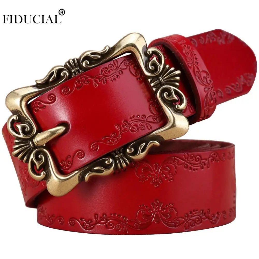 

FIDUCIAL Women's Fashion Retro Floral Decorative Cow Genuine Leather Belts Buckle Metal Metal Belt for Women Jeans FCO002