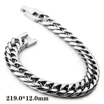 

Fashion Large Heavy Biker Bracelet Stainless Steel Bracelet Polished Round Silver Or Black Bracelet Size 12.0 x 219.0 mm