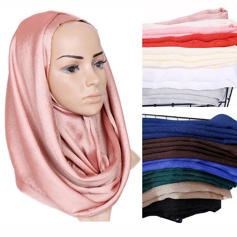 

luxury shimmer silk shawl hijab plain soft scarves women head scarf summer muslim hijab wrap solid color pashmina 19 color