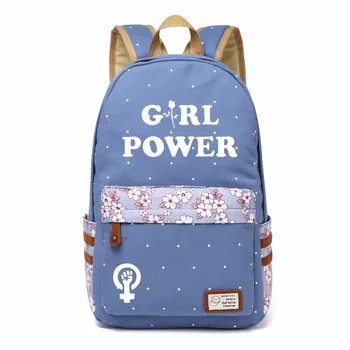 

WISHOT Girl Power FEMINIST Backpack shoulder Travel Bag for teenagers girls women Canvas dot school bag fight like a girl