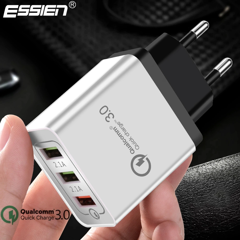 

Essien USB Charger Quick charge 3.0 3 Ports Fast Wall Charger for iPhone X 8 7 Samsung S9 Xiaomi Huawei Mobile Phone Charger