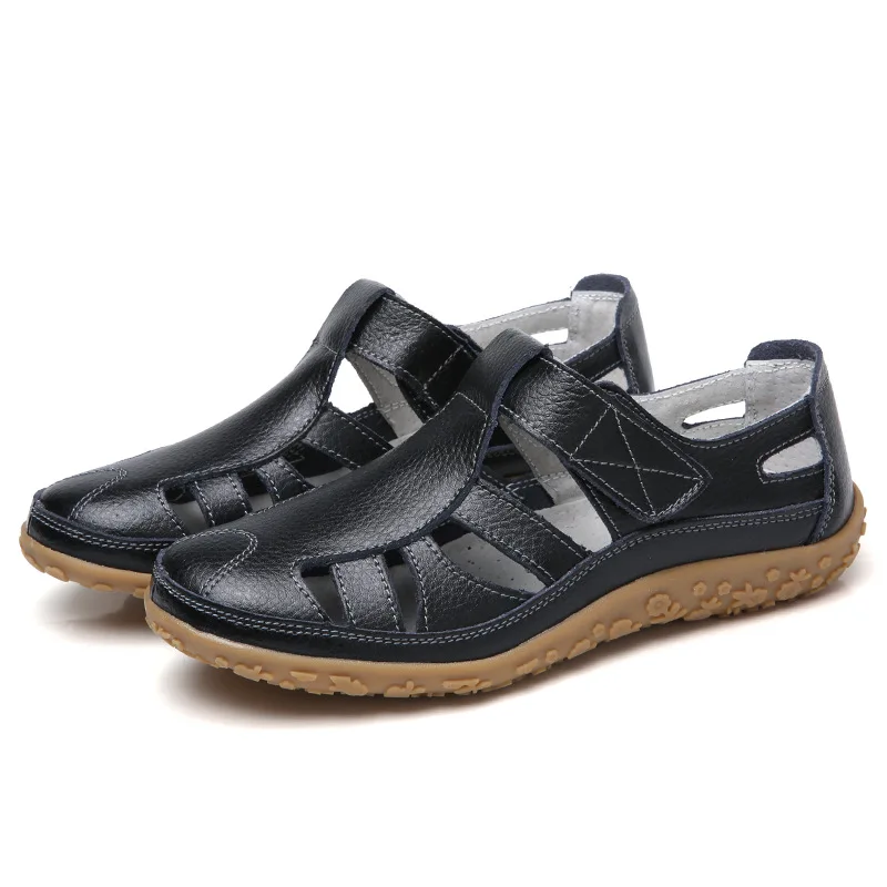 DONGNANFENG/Женская обувь из натуральной кожи; сандалии-гладиаторы; летняя пляжная обувь на мягкой застежке-липучке; LLX-9568 - Цвет: black