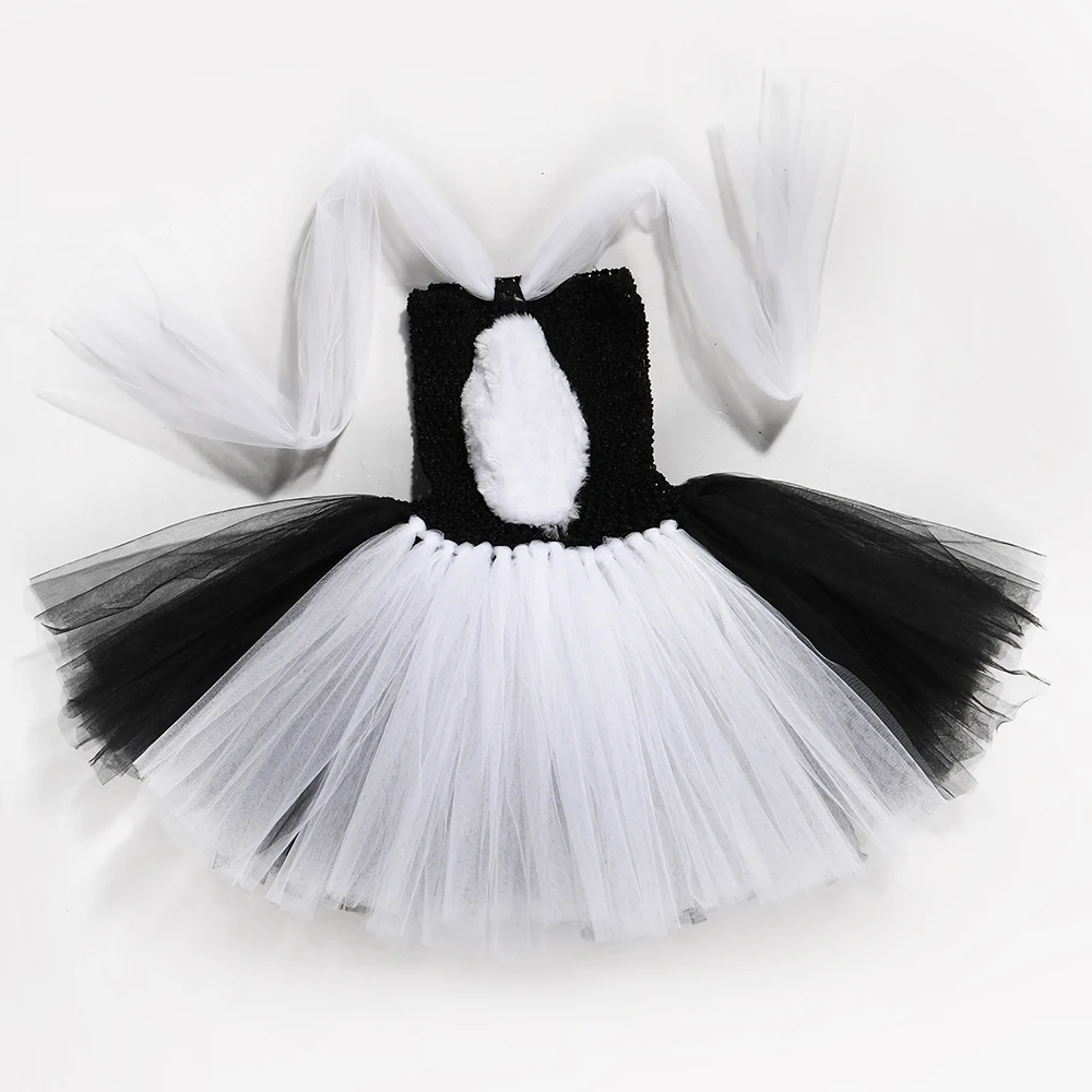 Набор с платьем-пачкой с пандой, медведем, черно-белым милым животным, детский Карнавальный костюм для девочек, вечерние костюмы на Хэллоуин