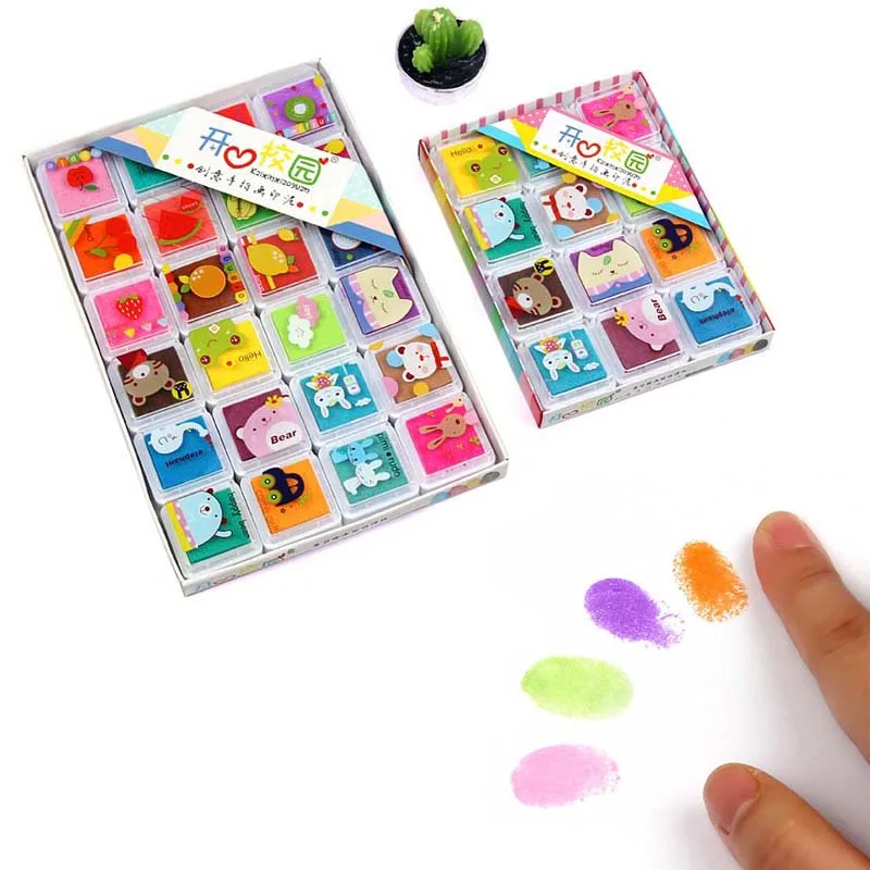 

12/24 Colours Ink Pads Children Fingerprint Picture Stamps Finger Painting Stamp Pads Pigment Kids Craft DIY Toys Multi-Color