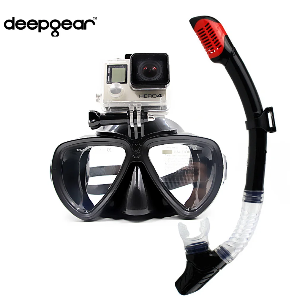 DEEPGEAR Detachable camera mount mask dry snorkel gears Twin lens low