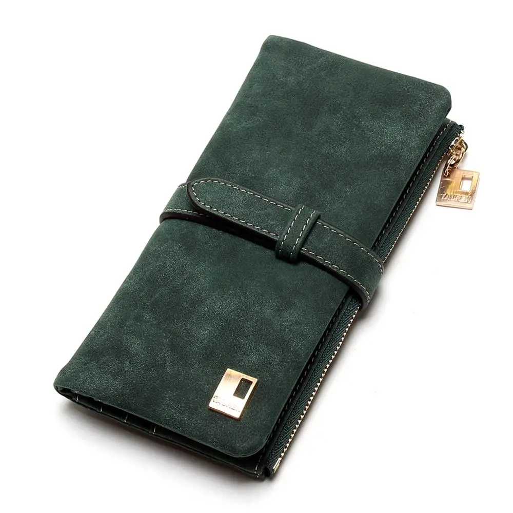 Army Green Новинка, модные женские кошельки, кошелек из нубука на молнии, длинный женский кошелек, два сложения, много цветов, клатч - Цвет: Army Green