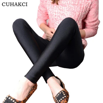 

CUHAKCI Women Casual Leggings Black High Waist Elasticity Push Up Legging Slim Solid Female Simple Shiny Leggins Woman S-XXL