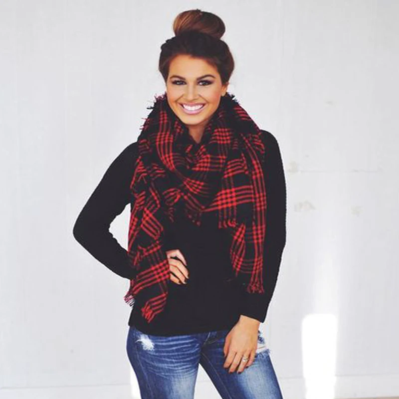 Winter font b Tartan b font Female Scarf Designer Checkered Wool Blend Brand Shawls Scarves Hot