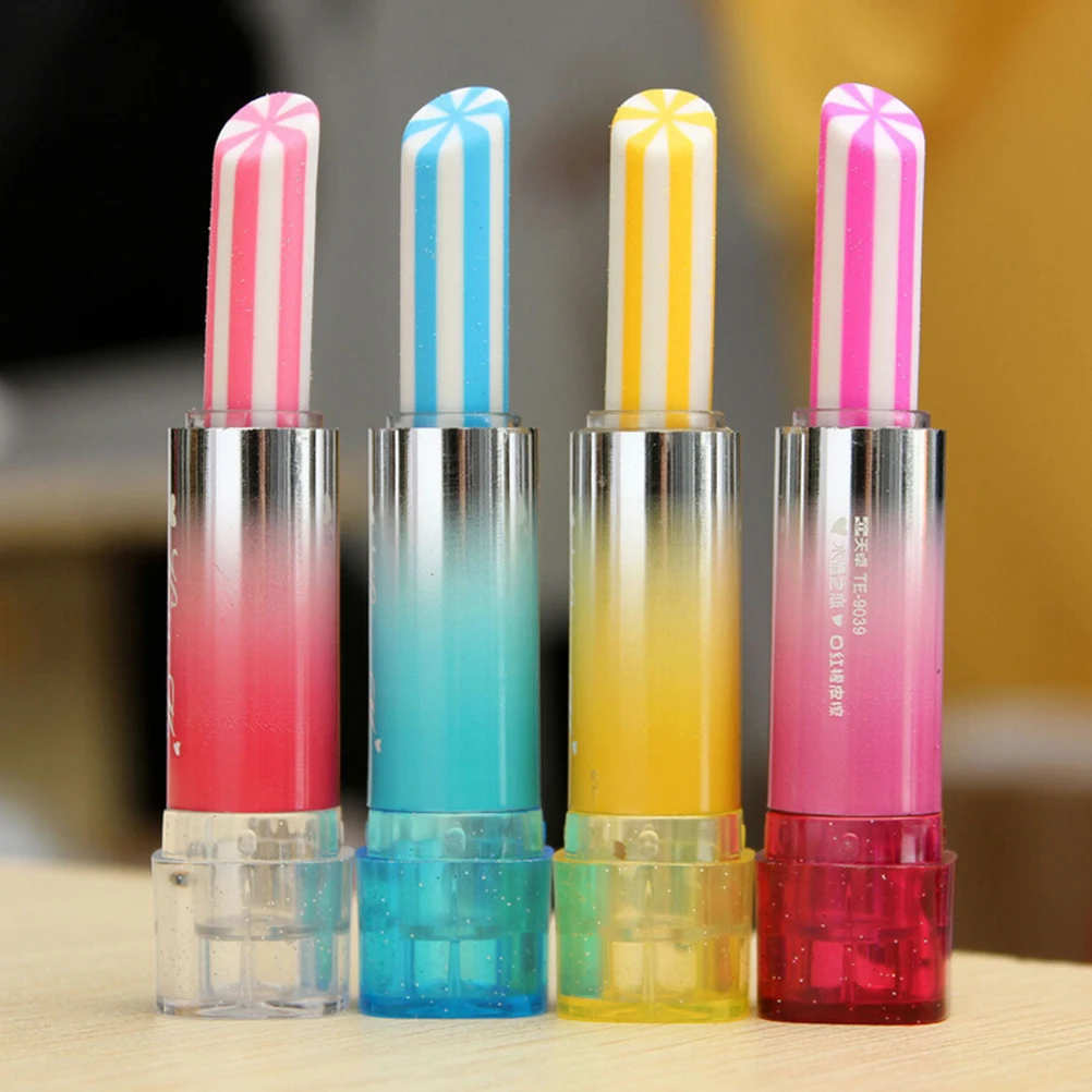 Lipstick Rotary Rubber Eraser Kawaii Stationery Stundent Prize Children Gift Office School Supplies Random Color 1 Pc