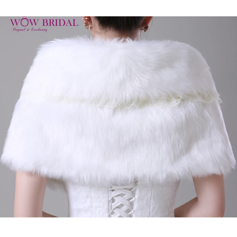 Wowbridal изящные белый свадьбы обертывание подчинение искусственного меха аппликация кружева печатных платок свадебный пальто аксессуары