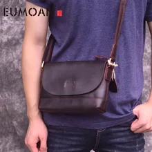 EUMOAN Handmade men's shoulder bag, men's casual head layer cowhide slant bag, vintage leather horse small bag