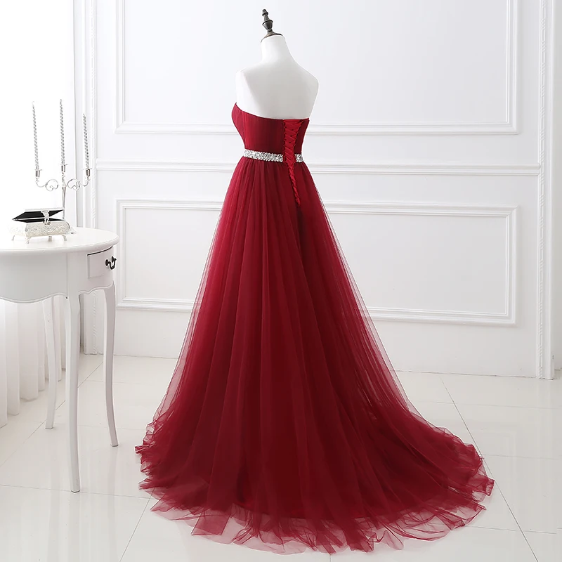Простое бордовое длинное Тюлевое платье для выпускного вечера ТРАПЕЦИЕВИДНОЕ v-образное декольте с блестками и бисером свадебные вечерние платья