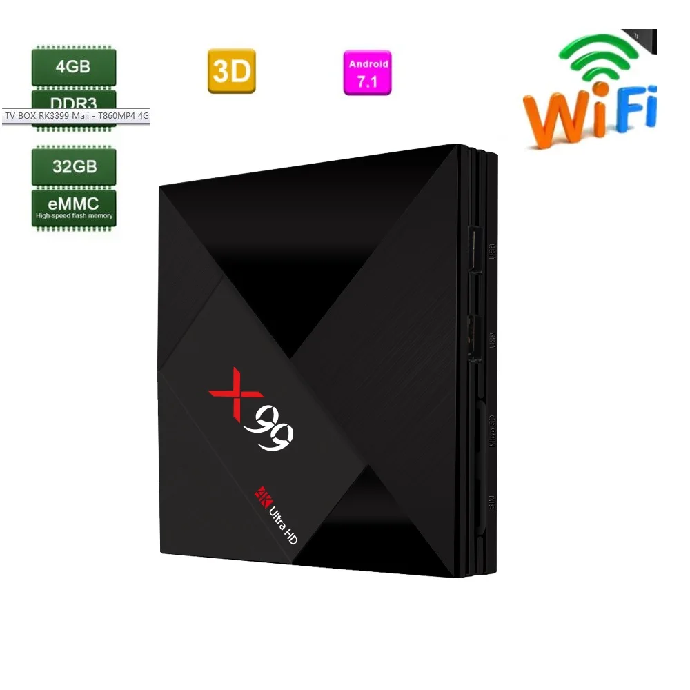 

X99 Smart TV BOX 4GB 64GB Android 7.1 RK3399 Mali - T860MP4 HDR10 2.4 5G AC Wifi with Voice Remote Super 4K OTT Set-top BOX