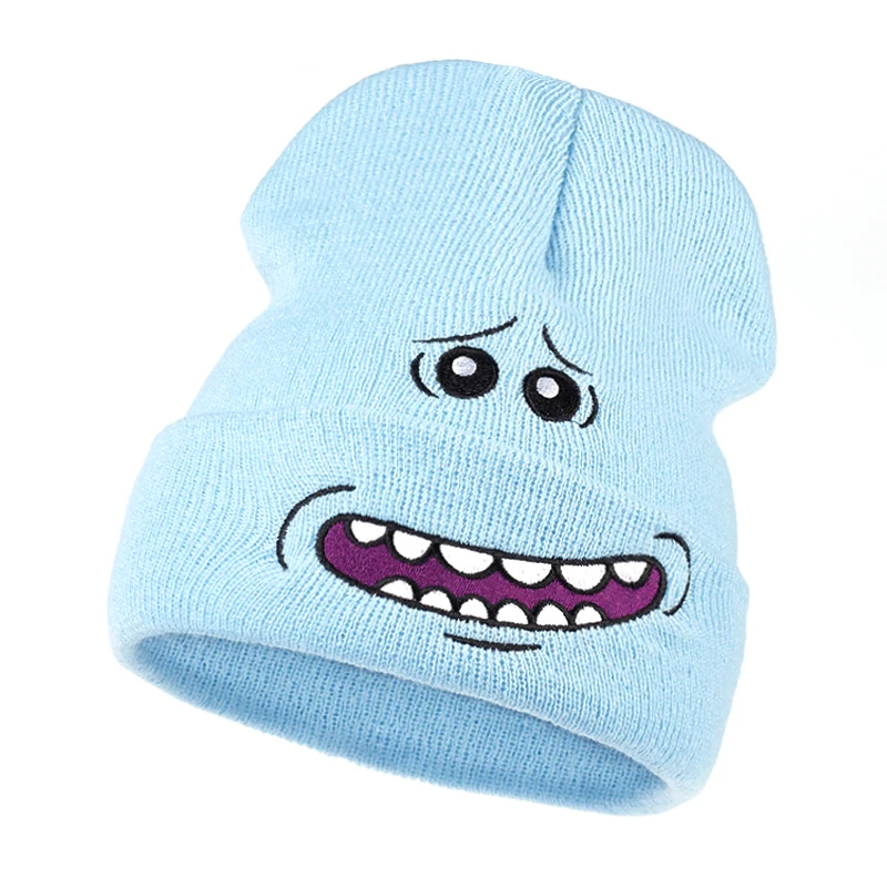 السيد Meeseeks قبعات منسوجة الشتاء ريك و Morty أنيمي قبعات الدافئة الكرتون المحبة قبعة صغيرة في الهواء الطلق الرياضة التزلج قبعات متماسكة Skullie