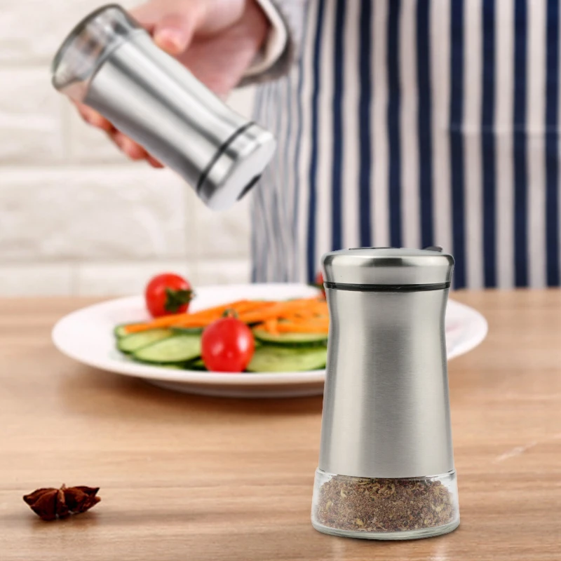 

1pcs Seasoning Box Spice Jars Stainless Steel Glass Transparent Spice Salt Pepper Cumin Powder Kitchen Spice Storage Bottle