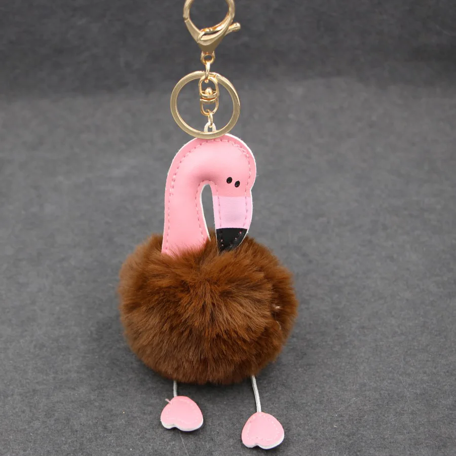Фламинго волос мяч пушистый брелок для ключей подвеска красивая сумка Висячие подарки игрушки Детские вечерние плюшевые игрушки