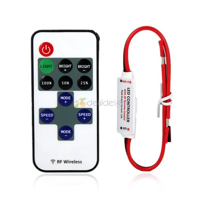 

RF Wireless Remote Controller with Mini Dimmer DC5-24V 12A For 3528 5050 Single Color Led Strip Free Shipping