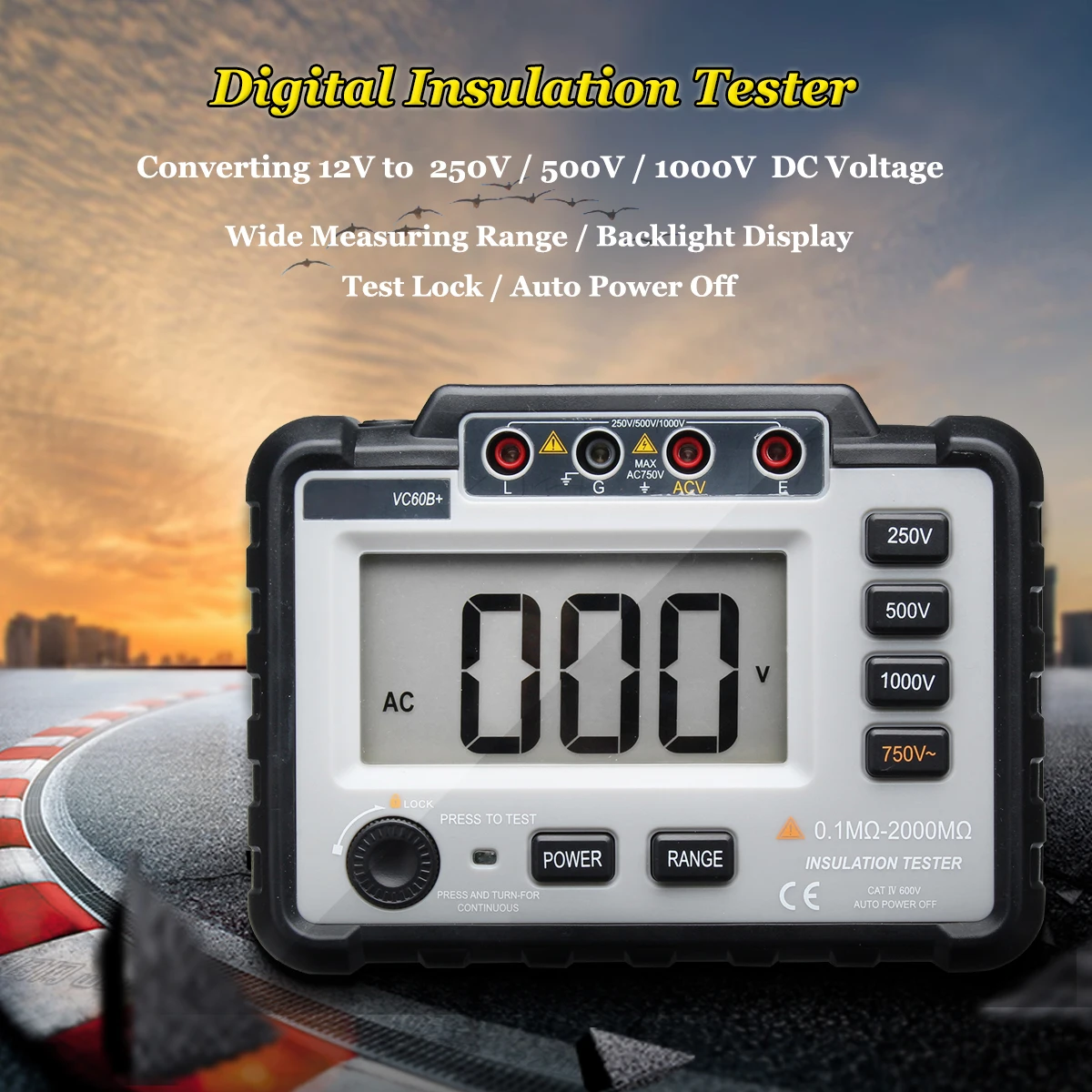 Jiguoor 250/500/1000 В постоянного тока легкий широкий диапазон ЖК подсветка VC60B + цифровой