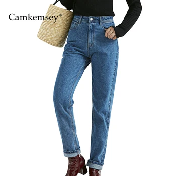 

CamKemsey Classic High Waist Mom Jeans Woman Plus Size Autumn Winter Denim Jeans Female Casual Harem Pants Trousers