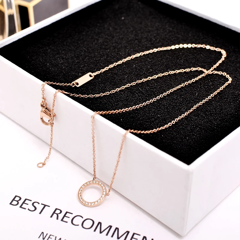 

YUN RUO 2018 New Arrival Rose Gold Color Fashion Micro Zircon Round Pendant Necklace Titanium Steel Woman Jewelry Gift Not Fade